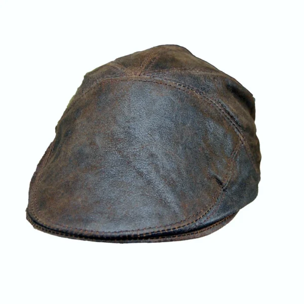 Real Leather Ivy Cap Distressed Leather Gatsby Newsboy Brown Flat Cap/
