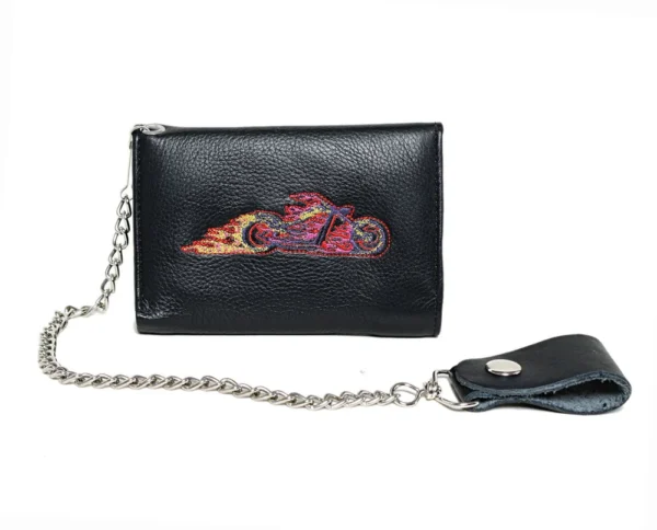 New Men's Biker Motorcycle Long TRUCK Genuine Leather Wallet / Purse Chain Black