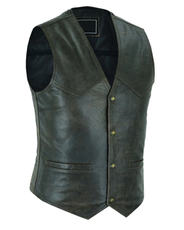 Mens Real Leather Waistcoat Motorcycle Biker Style Distressed Brown Vest