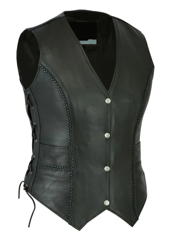 New womens side laced classic dark brown braided waistcoat vest Gillette