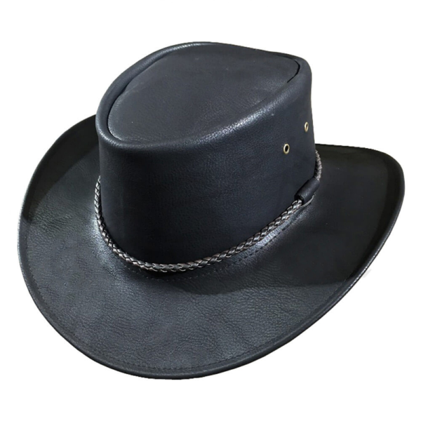Black Synthetic Leather Western Hat with Round Cord Hatband - Large Size