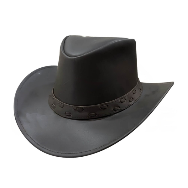 Black Western Leather Hat with Wide Brim - Unisex Style