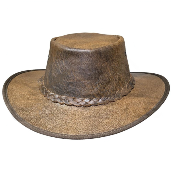 Brown Cowboy Hat with Braided Hatband and Foldable Wide Brim