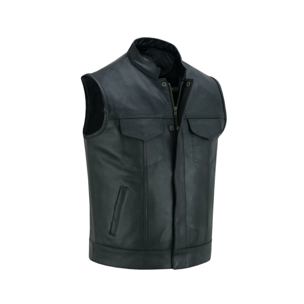 Men's Black Leather Biker Vest - Anarchy Club Concealed Carry