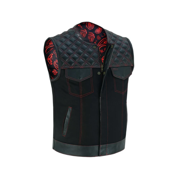 Red stiches Men's SOA Motorcycle Vest Red Thread Club Vest Concealed Gun Pockets