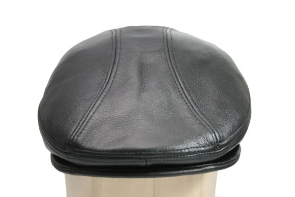 Ascot Cap IVY Hat for Men Newsboy Gatsby Cabbies Flat Driver Black Cow Leather