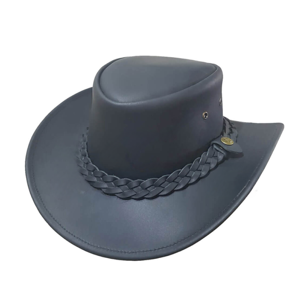 Black Leather Cowboy Hat With Five Layer Braided Hatband