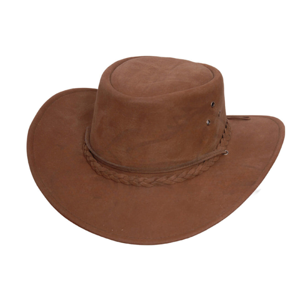Synthetic Brown Leather Hat With Braided Hatband