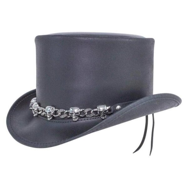 El Dorado 5 Skull | Mens Leather Top Hat with 5 Skull Hat Band