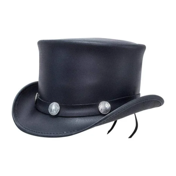 El Dorado Buffalo Nickel | Mens Leather Top Hat with Buffalo Nickel Hat Band